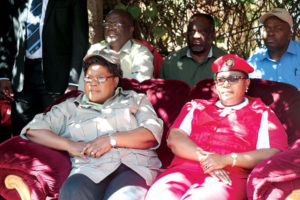 ZimPF leader Joice Mujuru seats next to MDC-T vice president Thokozani Khupe at their parties’ joint rally in Gweru on Saturday. / Photo Credit: NewsDay