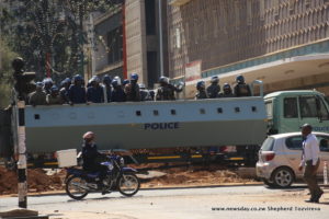 The police maintained a heavy presence before randomly pouncing on the peaceful protesters - 03 August 2016 / Photo Credit: Shepherd Tozvireva, NewsDay