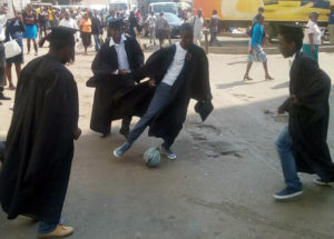 Unemployed graduates try a novel form of protest in Harare, July 2016