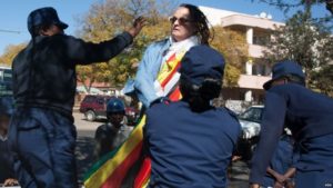 One of the arrested protesters Jenni Williams at Queens Sports Club in Bulawayo. / Photo Credit: VOA Zimbabwe